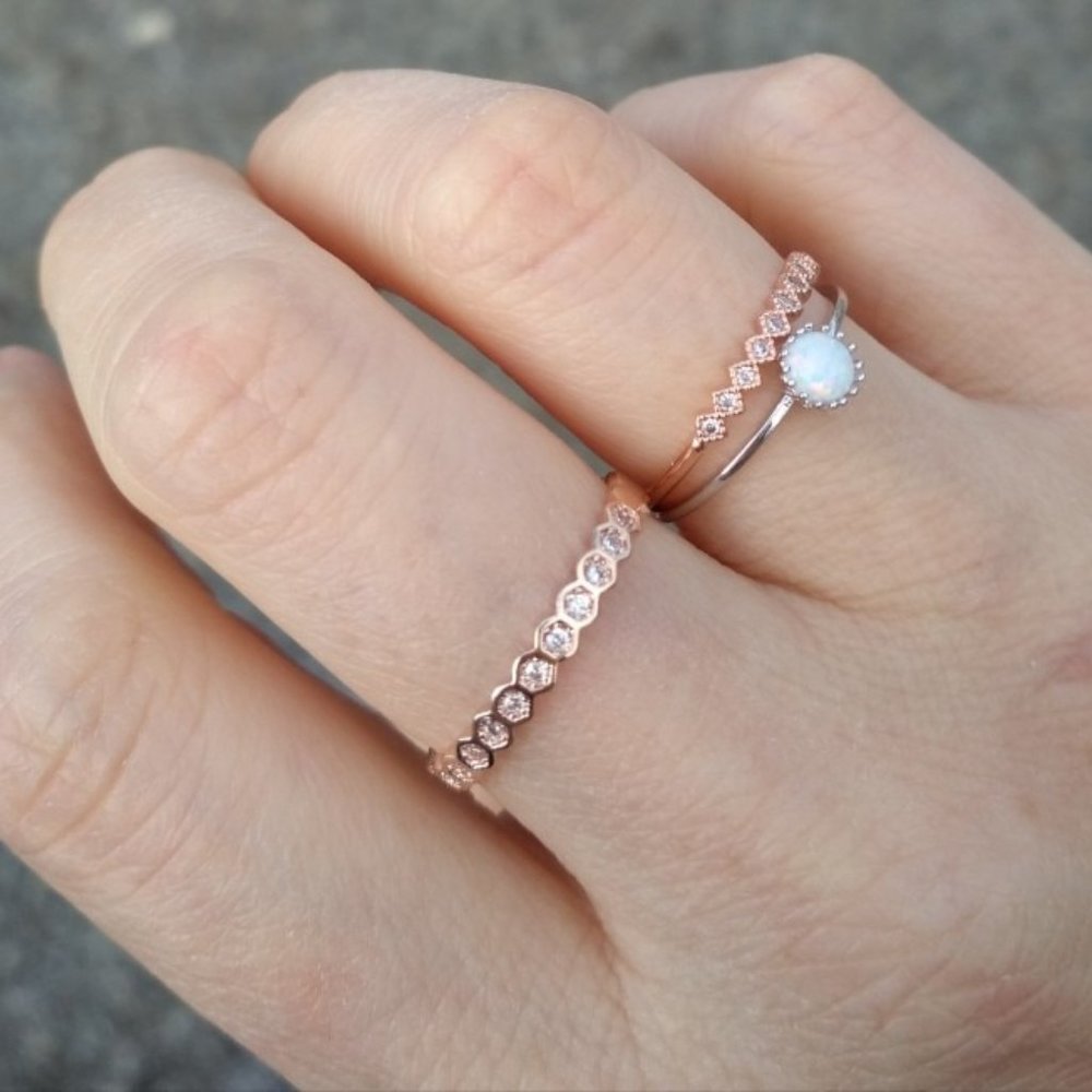Opal Rose Gold Dainty Stone Ring - Picture 2 of 7